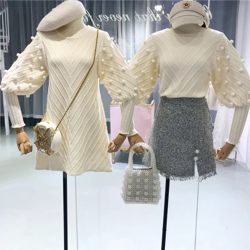 ALPHALMODA 2018 зима новое стереоскопическое шерстяное платье с рукавами фонариками