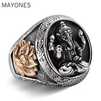 mayones pure solid 925 sterling silver elephant nose rings for men vintage punk style thailand buddha gods ring men jewelry