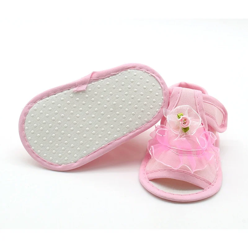 Розовые белые красные сандалии с цветочным кружевом для маленьких девочек