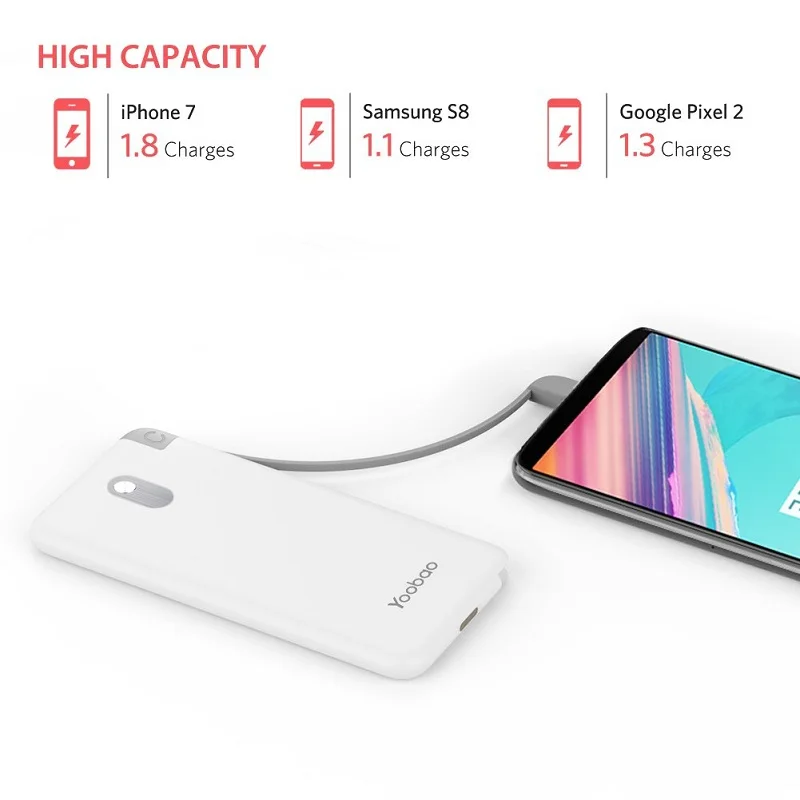 Yoobao S5K 5000mAh Встроенный кабель Внешний аккумулятор ультра тонкий портативный аккумулятор для мобильного телефона samsung