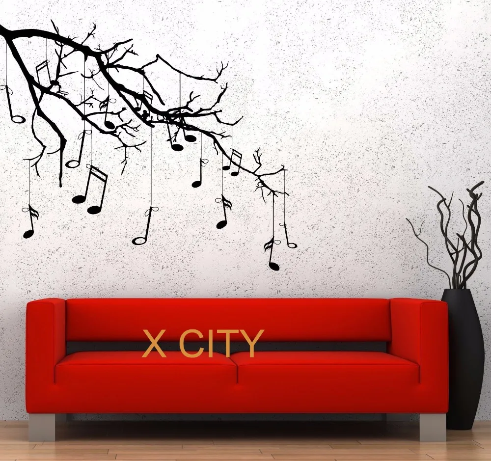 Music Tree Branch Notes Cool Creative Black Wall Art Decal Sticker Removable Vinyl Transfer Stencil Mural Home Room Decor | Дом и сад