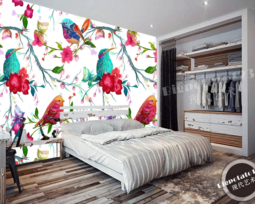 Обои на заказ для домашнего декора птица бабочка и цветы 3D Роспись гостиной