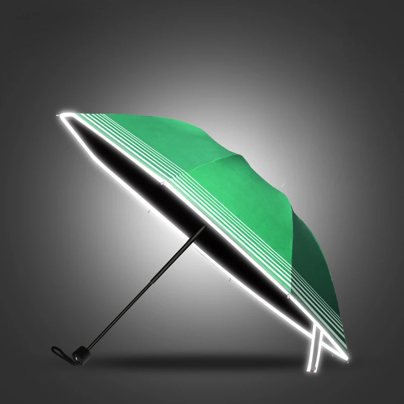 Творческий Светоотражающие Зеленый Мужчины и женщины три складной зонт от