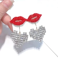 statement earrings for women shinning rhinestone heart red lip drop dangle earrings trendy jewelry party 2018 street fine gift