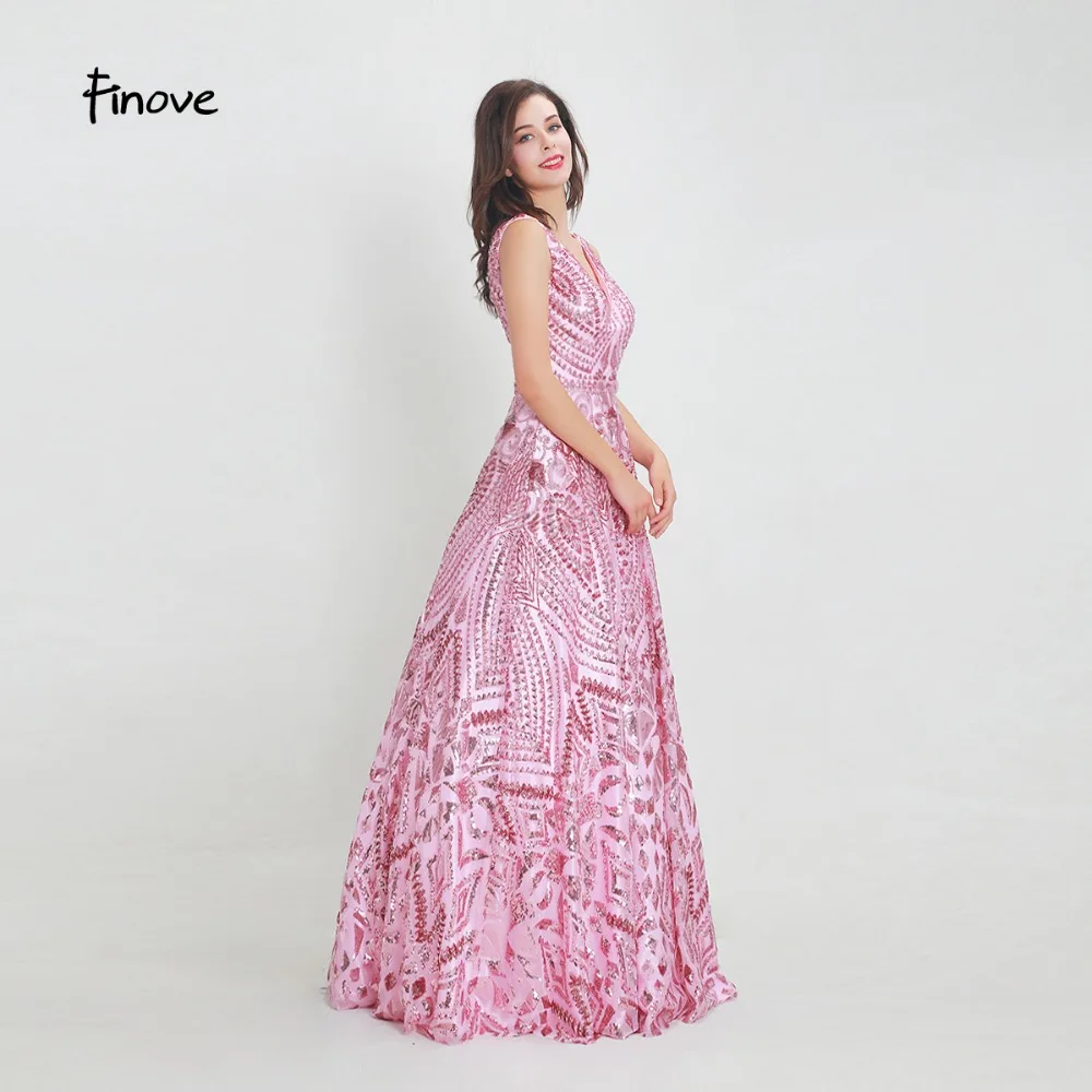 Finove платье для выпускного вечера 2020 Fushia Длинные Новые блестящие пайетки