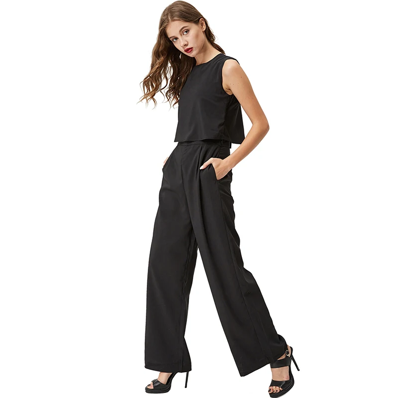 Женский Летний комбинезон с высокой талией GLO STORY 2018 Облегающий карманами Черный