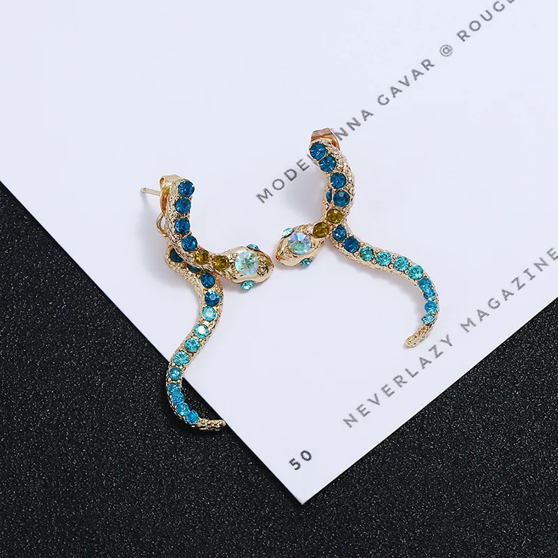 Женские и мужские длинные серьги гвоздики в стиле панк со стразами синим