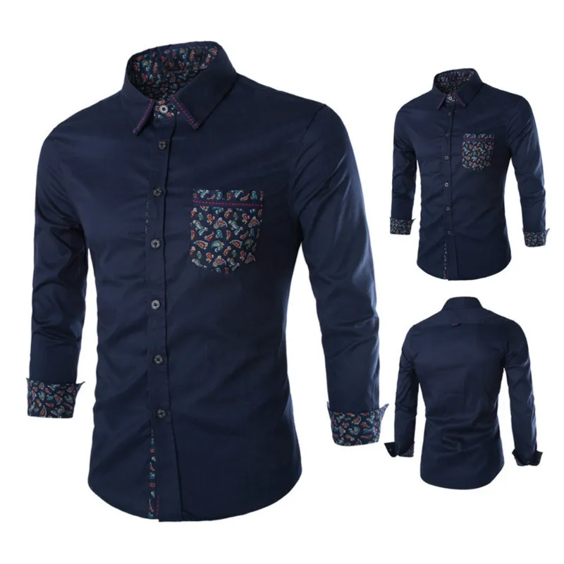 Мужская рубашка с длинным рукавом вышивкой|camisa masculina|brand men shirtsfashion man shirt |