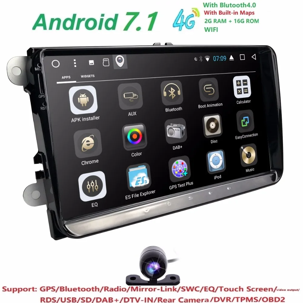 Hizpo 2din android 7 1 2 + 16 автомобилей NOdvd для v w passat b6 Гольф 4 5 tiguan ПОЛО skoda octavia руль controlcar