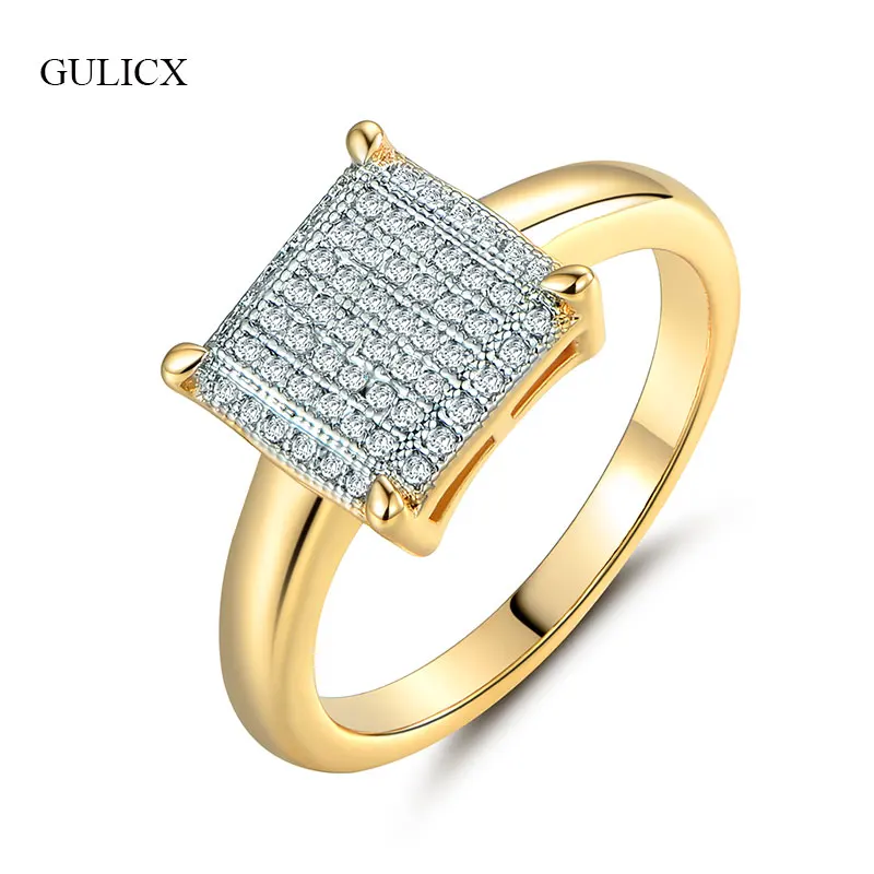 Женские кольца GULICX модные квадратной формы золотого цвета с белым кристаллом