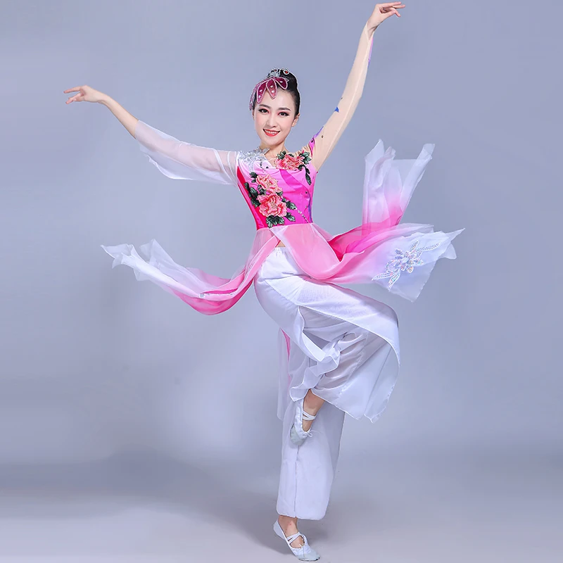 Classical dance costumes female elegant fan umbrella jasmine stage performance clothing | Тематическая одежда и униформа