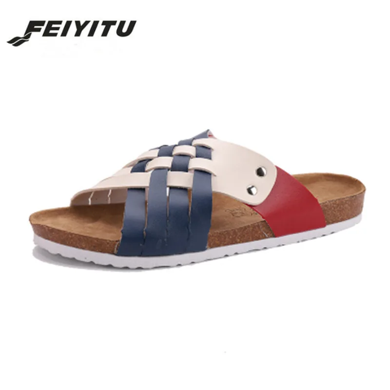 Летние мужские сандалии FeiYiTu в стиле унисекс пробковые шлепанцы повседневные