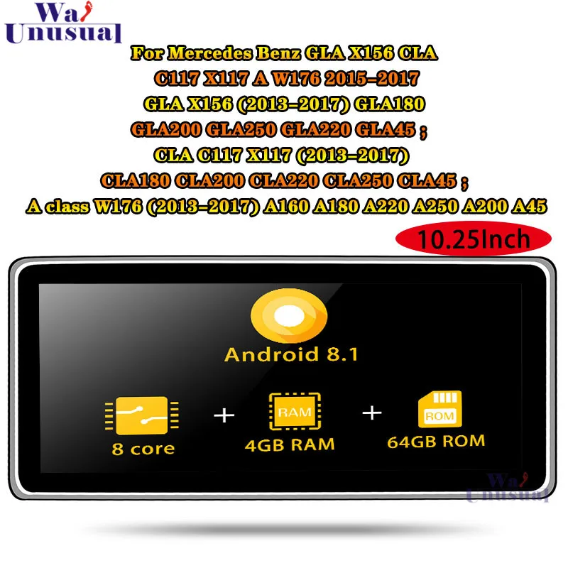 

Octa Core 10,25 дюймов Android 8,1 для Mercedes Benz GLA X156 CLA C117 X117 A W176 2016-2018 автомобильное радио, стерео, GPS-навигатор, плеер