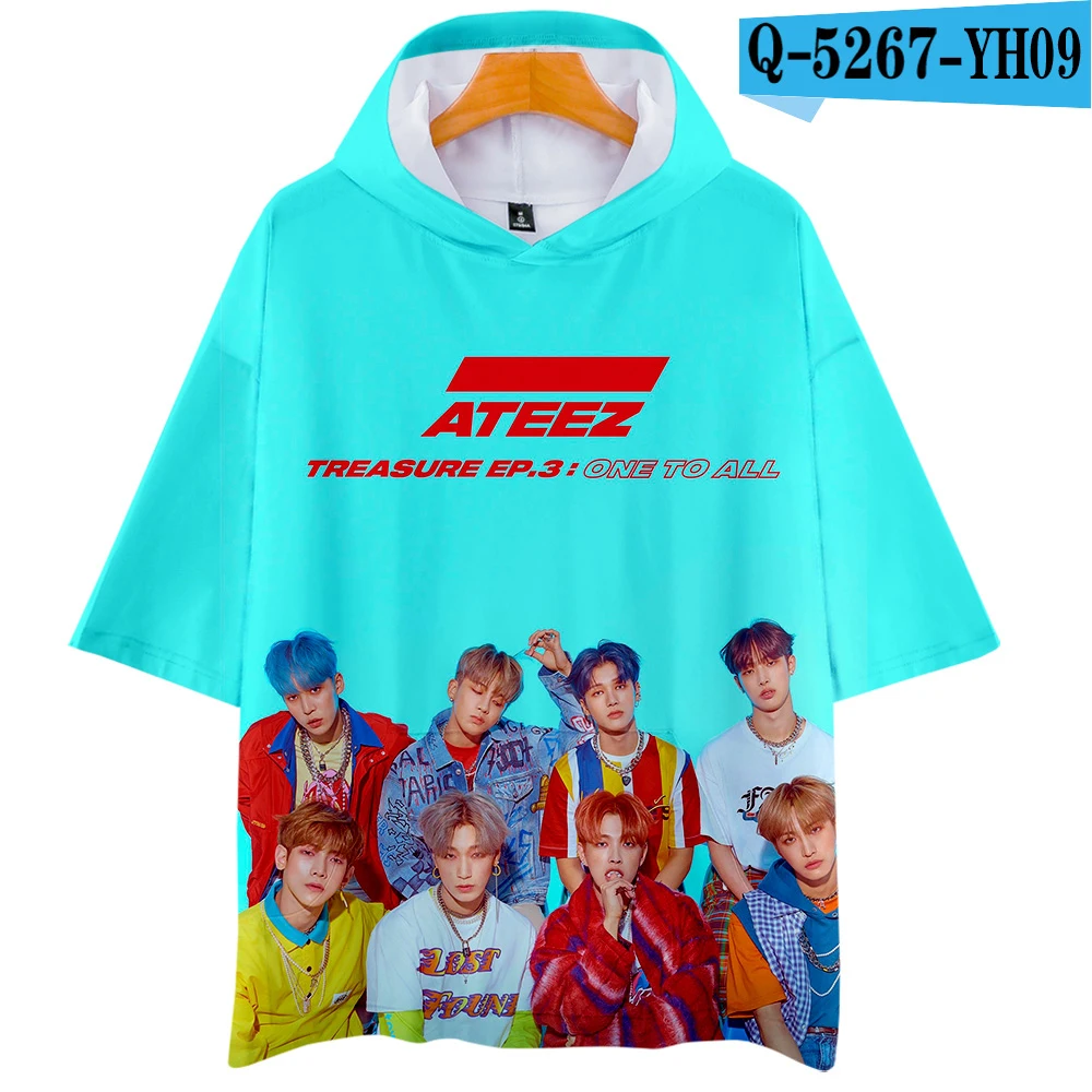 Young style ATEEZ 3D толстовки новые с коротким рукавом модная летняя футболка классная и дышащая футболка с коротким рукавом Kpop ATEEZ Повседневная - Цвет: L