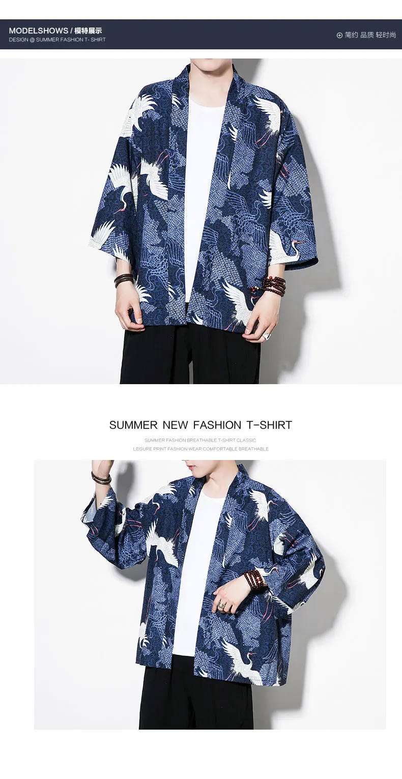 6 цветов традиционное японское кимоно пальто для мужчин хлопок Haori Yukata человек модный принт летний солнцезащитный крем рубашка кардиган