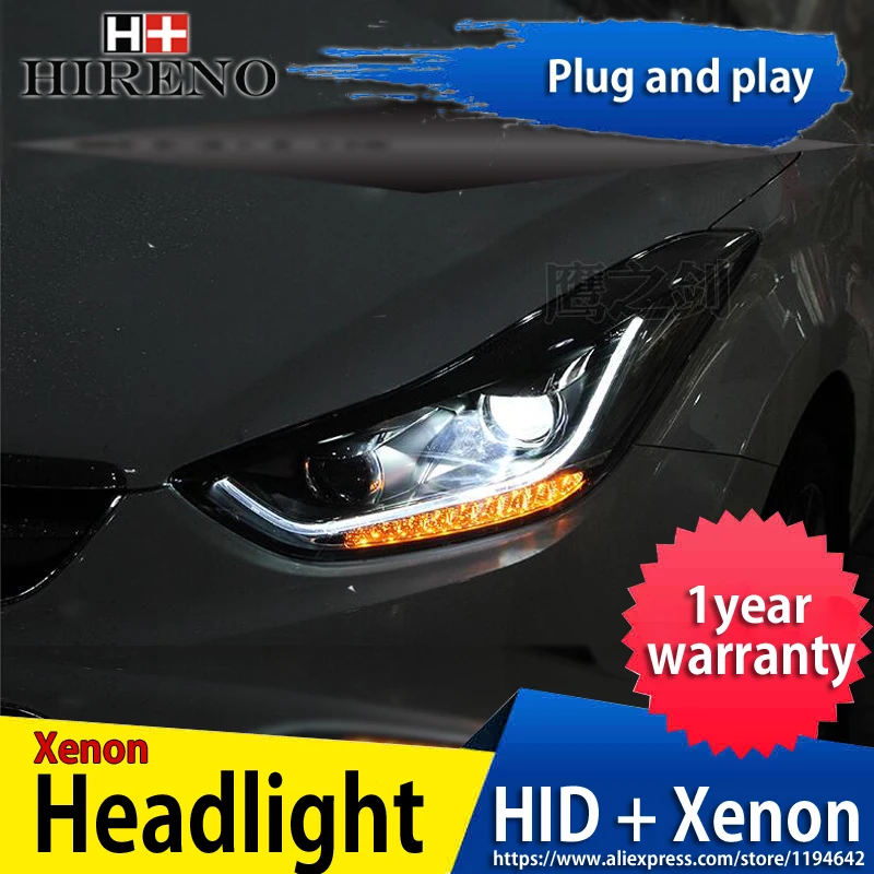 Hireno налобный фонарь для 2012-2013 Hyundai Elantra Avante фара в сборе LED DRL ангельские линзы