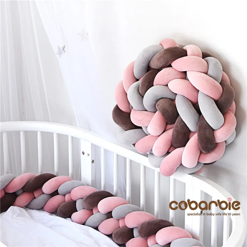 pink pink browngrey 3,6 м длина увеличивающая рост детская плетеная кроватка бамперы 4 полосы Узел Длинная Подушка, детские постельные принадлежности, детская кроватка комната Декор - Цвет: pink pink browngrey