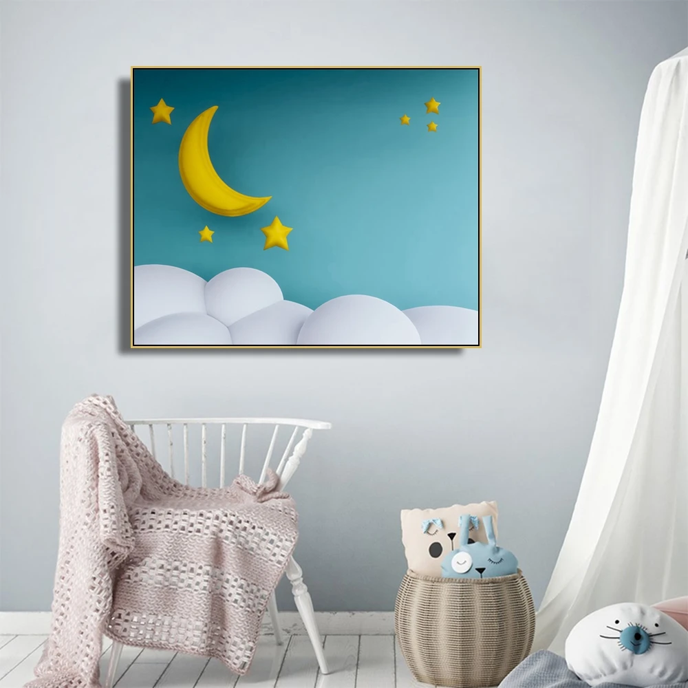 Детская Настенная картина с рисунком из мультфильма ночь Постер и принт Звезда