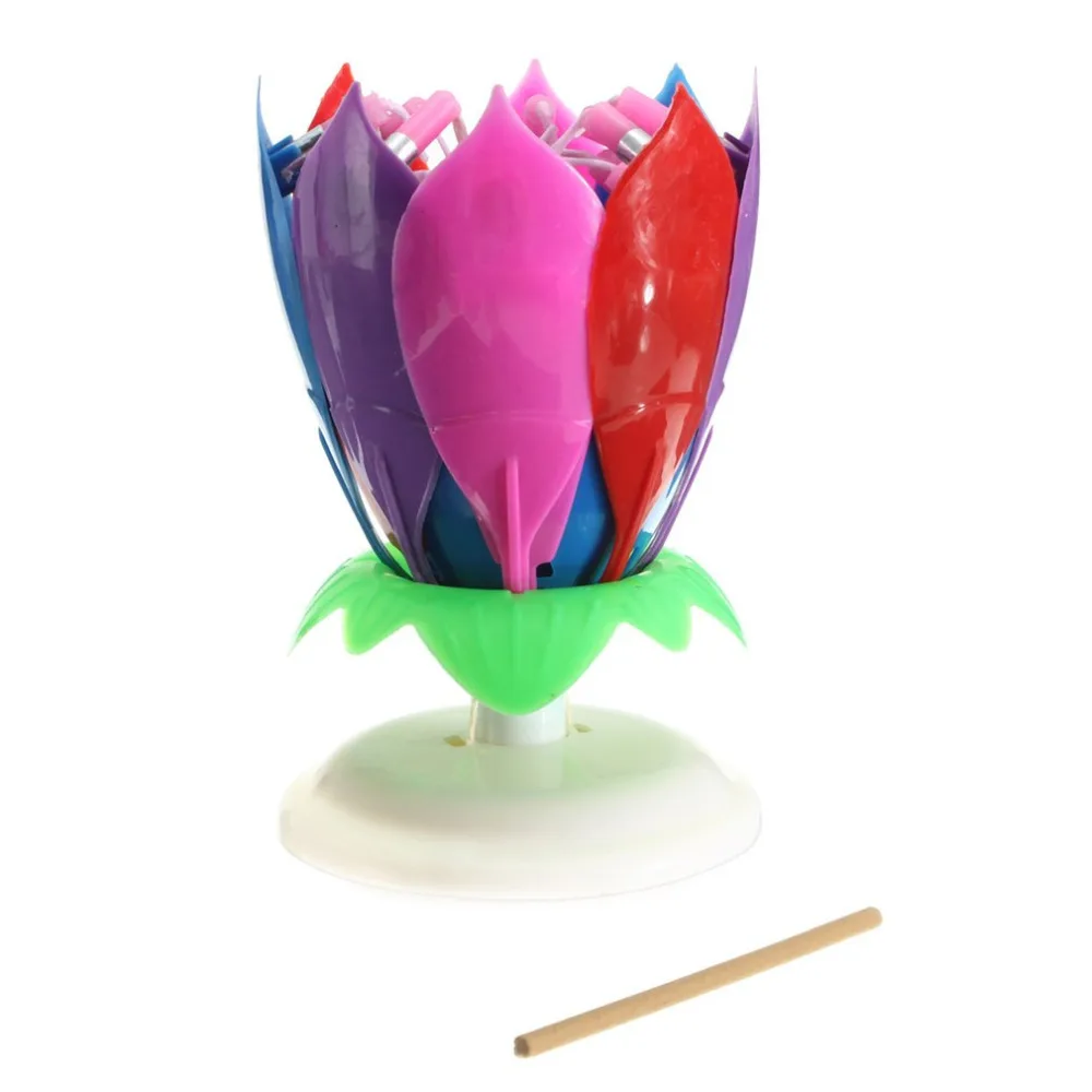 Romantic Birthday Candle 14 Musical Spinning Lotus Flower Candles Rotating Party Festival Gift Light Pink/Blue/Purple/Colorful |