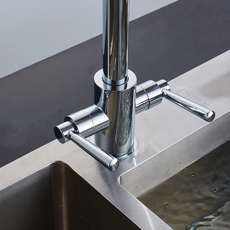 360 rotation Double handle kitchen sink faucet Faucet White Painting Kitchen Mixer Flexible Chrome | Обустройство дома
