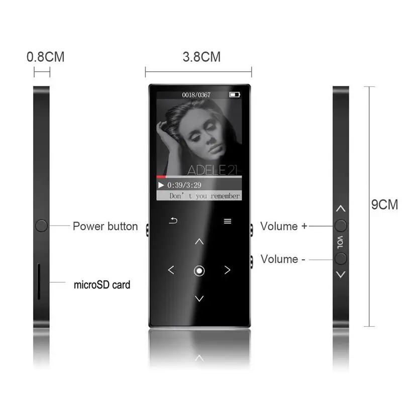 Сенсорный ключ 8 ГБ MP3 плеер с Bluetooth hiFi без потерь плеера 1 дюймов TFT Экран FM радио