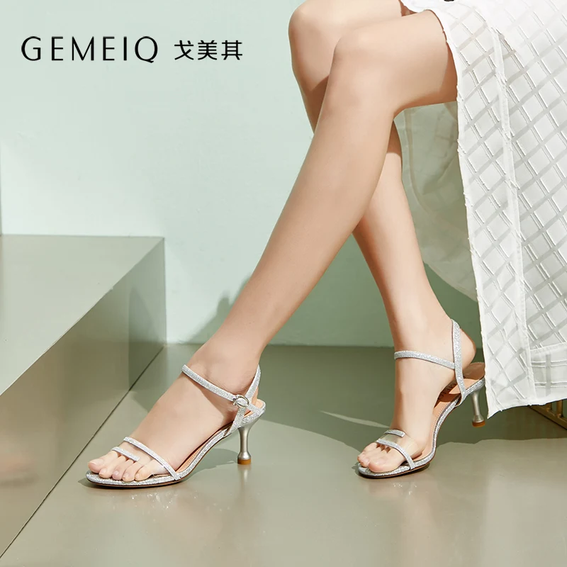 GEMEIQ 2019 summer shoes woman Cross strap Buckle Strap sandals female high heel thick Transparent | Обувь