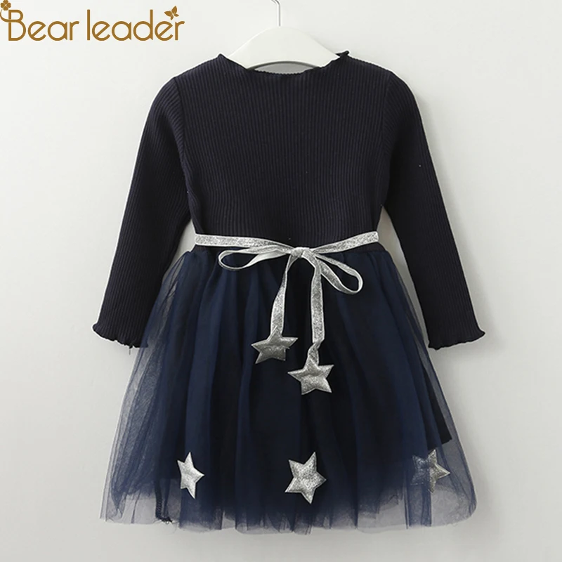 Bear leader/платье для девочек Новинка года, Весенняя кружевная рубашка с длинными рукавами в английском стиле+ клетчатое платье на бретелях для принцесс возрастом от 3 до 7 лет
