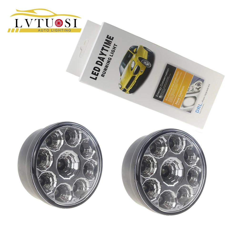 

LVTUSI 2PCS 9W 9 LED Daytime Running Light Waterproof Round Fog Light LED Auto DRL 12V White DIY for All Cars EB