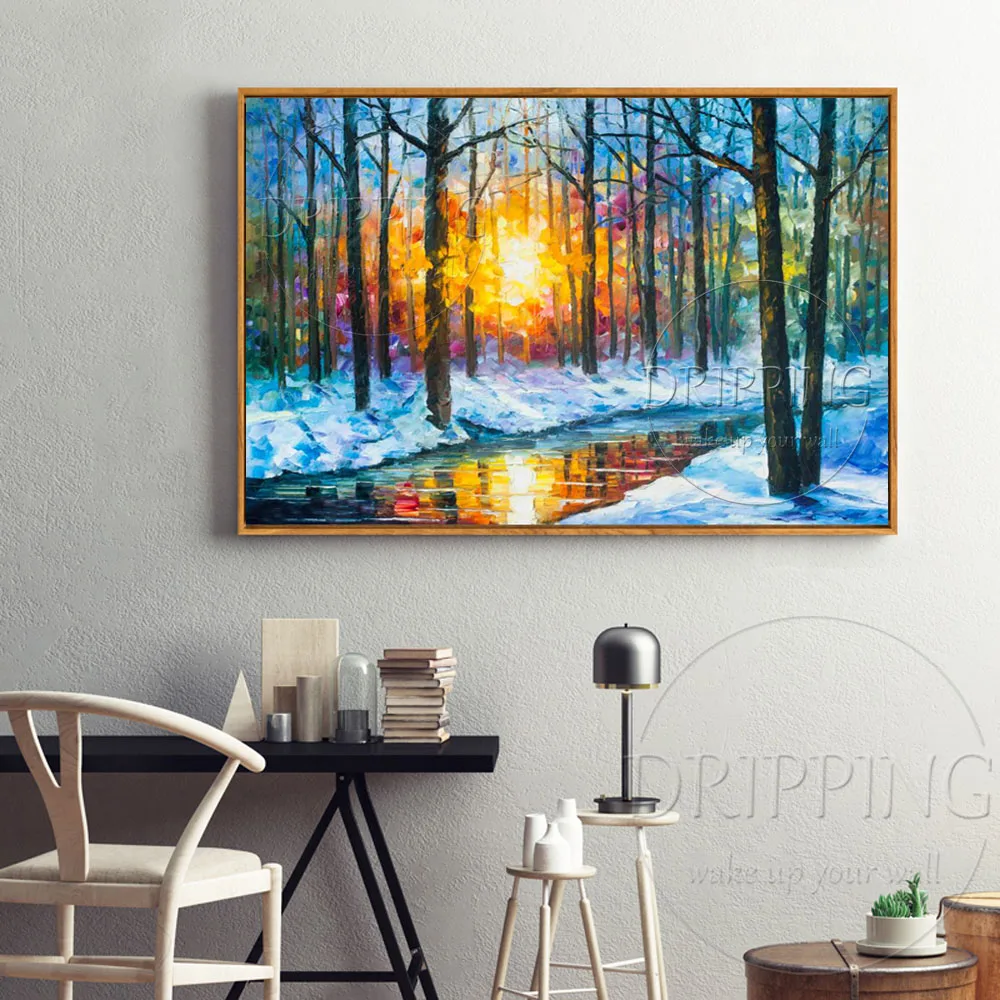 Top Artist ручная роспись красочный зимний пейзаж масляная живопись абстрактная