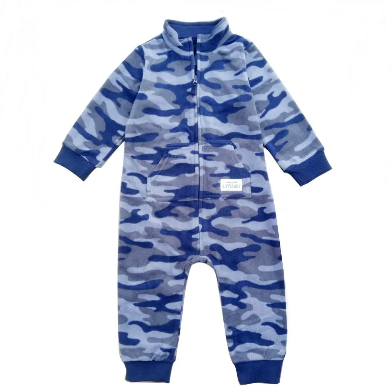 Navy blue camouflage Детская одежда, bebes, комбинезон с воротником, флисовые пижамы для новорожденных, одежда для маленьких мальчиков, одежда для маленьких мальчиков, комбинезоны, верхняя одежда - Цвет: Navy blue camouflage