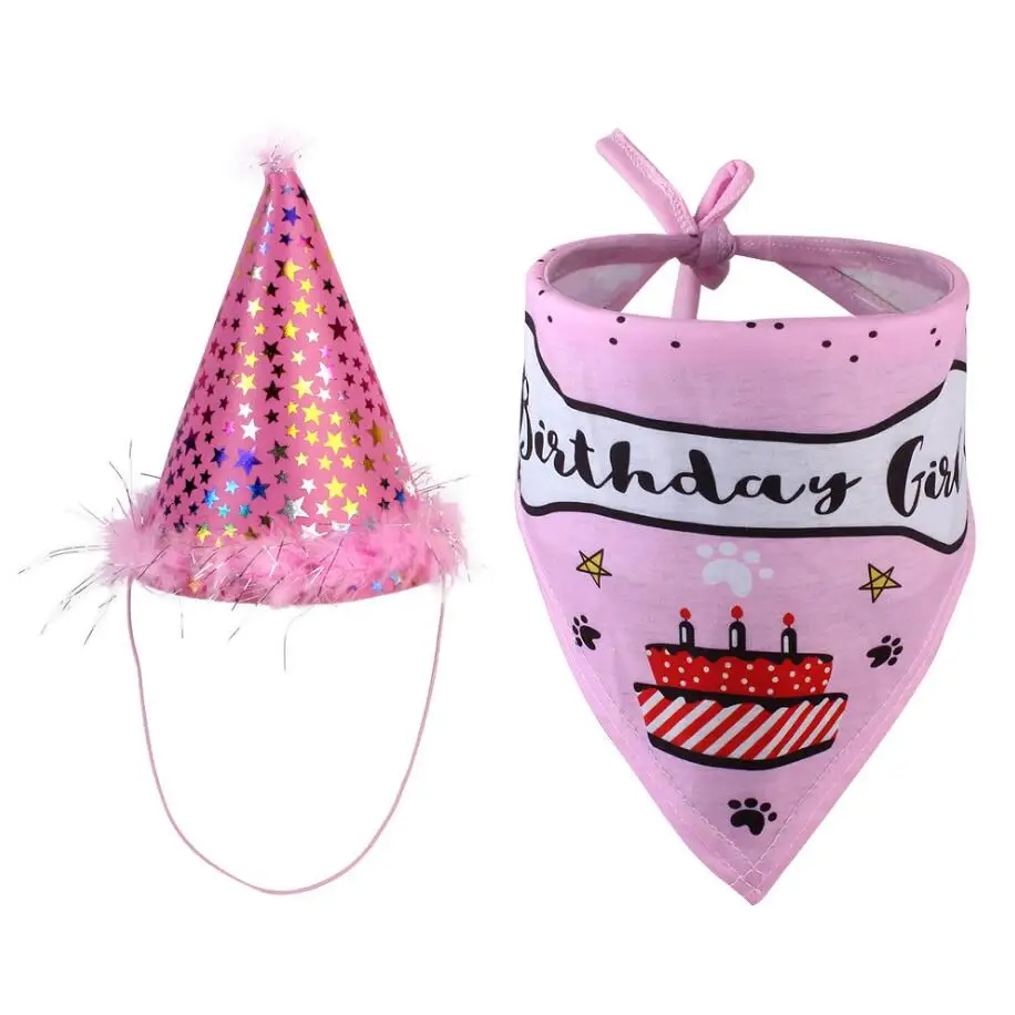 pink Шапки для собак, кошек, нагрудники собака, костюм на день рождения, дизайнерская шапка, Рождественская бандана, шарф, вечерние аксессуары для домашних животных - Цвет: pink