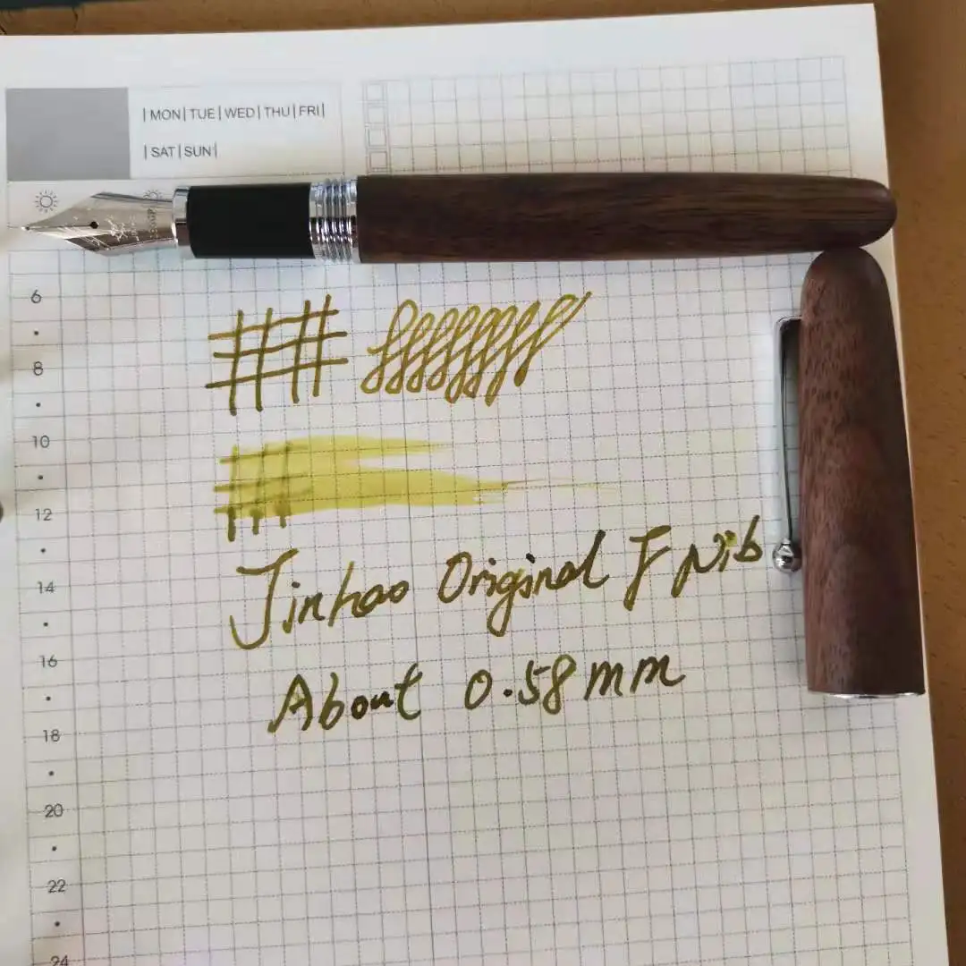 Tao Wood F 0.58mm Jinhao Wooden Fountain Pen Ink Pen#6 Size F/M Wet/Architect/Fude Nib Optional Stationery Office school supplies - Цвет: Tao Wood F 0.58mm