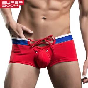 SUPERBODY мужское сексуальное нижнее белье боксеры на шнурке высококачественные хлопковые трусы боксеры шорты для пениса Нижнее белье Мужчины Боксеры