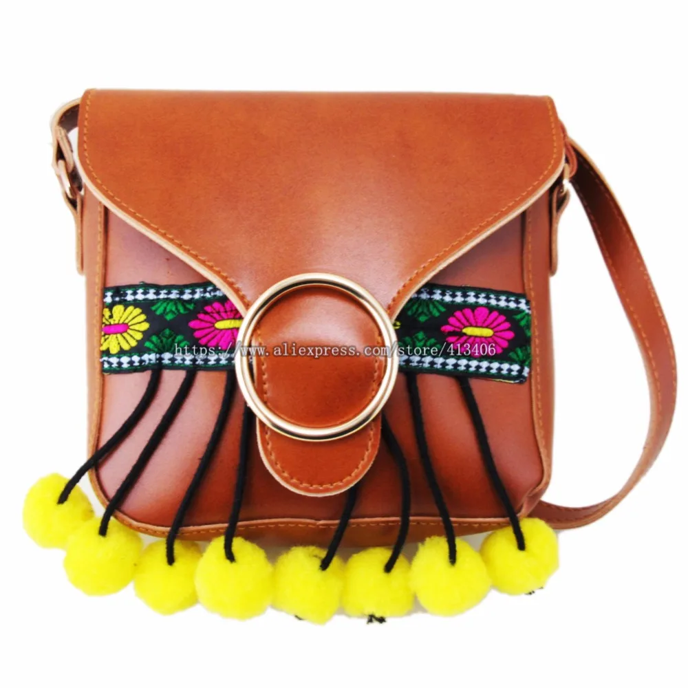 Free shipping Vintage Hmong Tribal Ethnic Thai Indian Boho shoulder message bag PU handmade embroidery floral tapestry 012 | Багаж и сумки