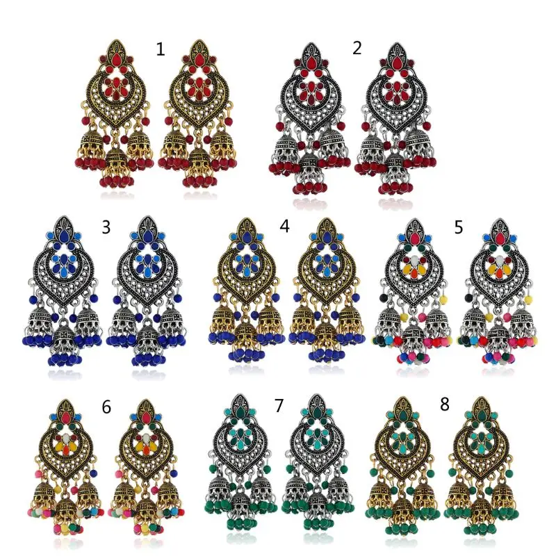 Ретро индийские болливудские кундан Jhumka Jhumki Висячие серьги цыганские модные