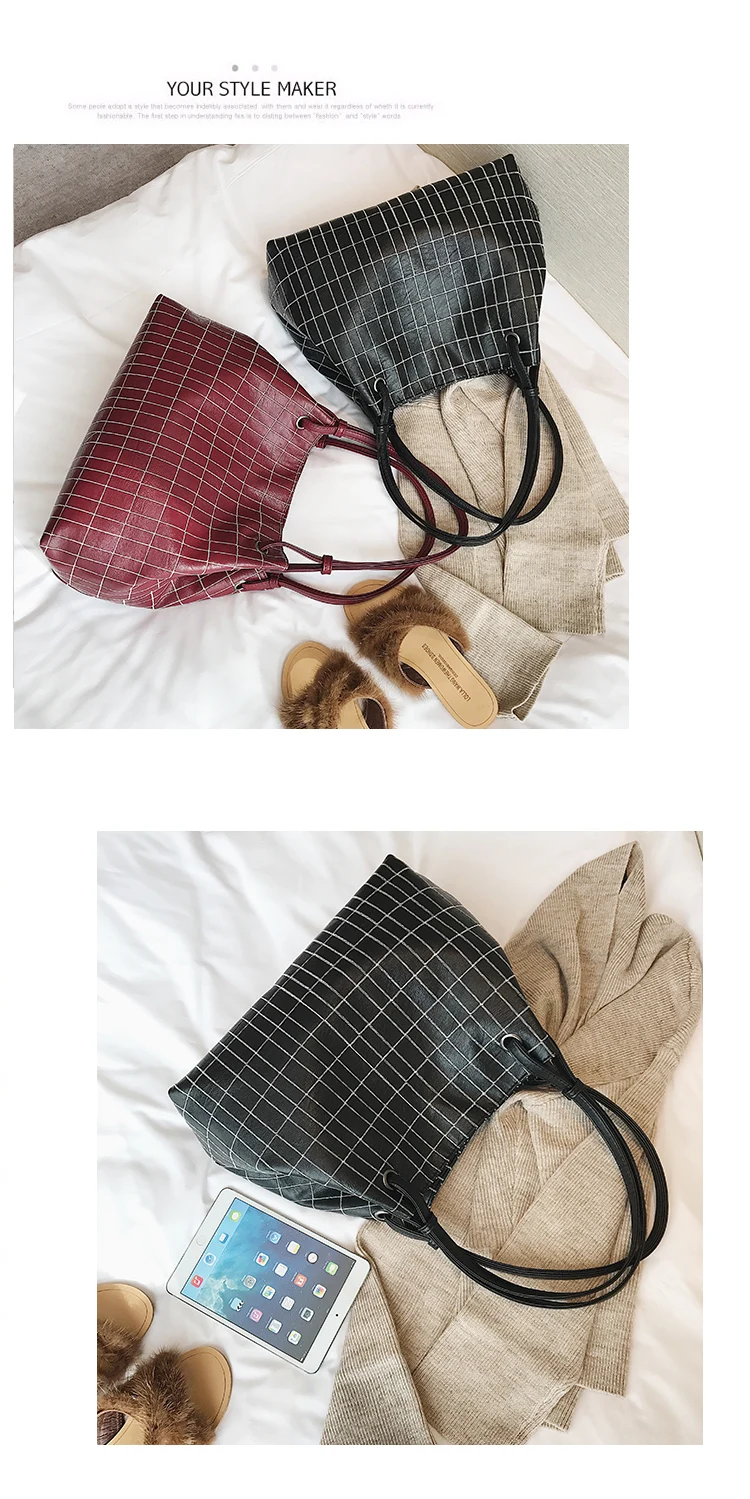2018 women new single shoulder bag fashion stitch Plaid Bucket Bag Handbag simple all-match bags for | Багаж и сумки