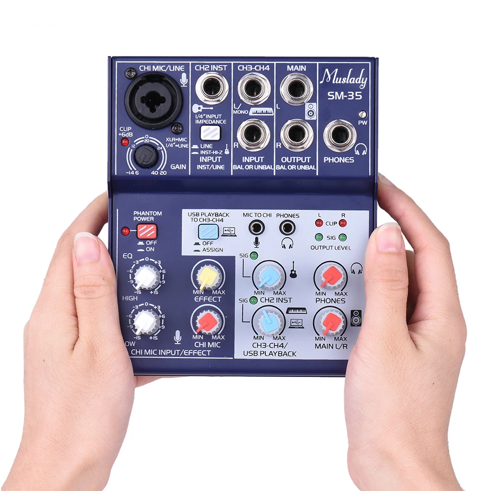 Muslady SM-35 4-Channel Sound Card Mixing Console Digital Audio Mixer Supports 5V Power Bank USB Supply | Спорт и развлечения