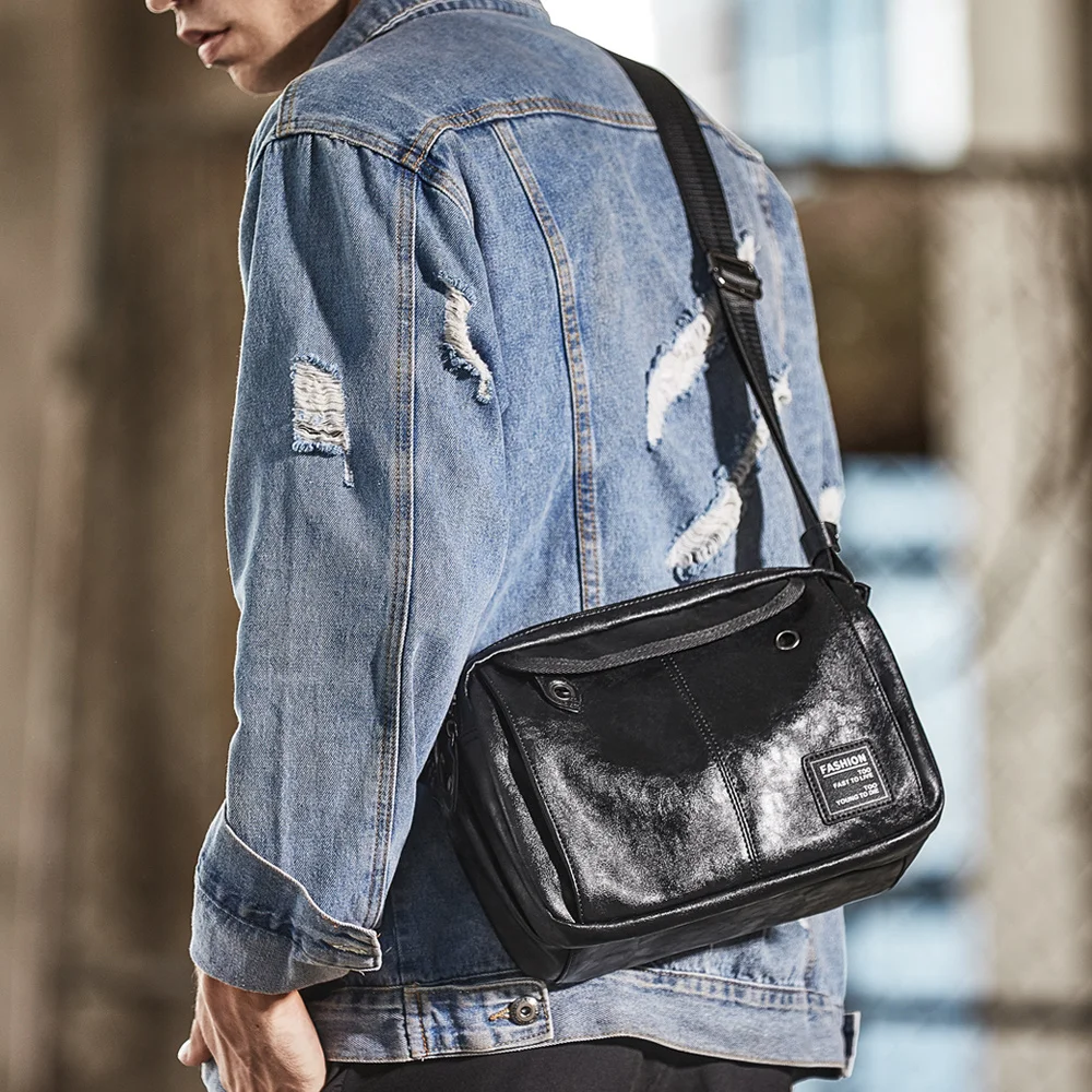 Мужская кожаная сумка через плечо BISON DENIM Большая вместительная сумка-мессенджер