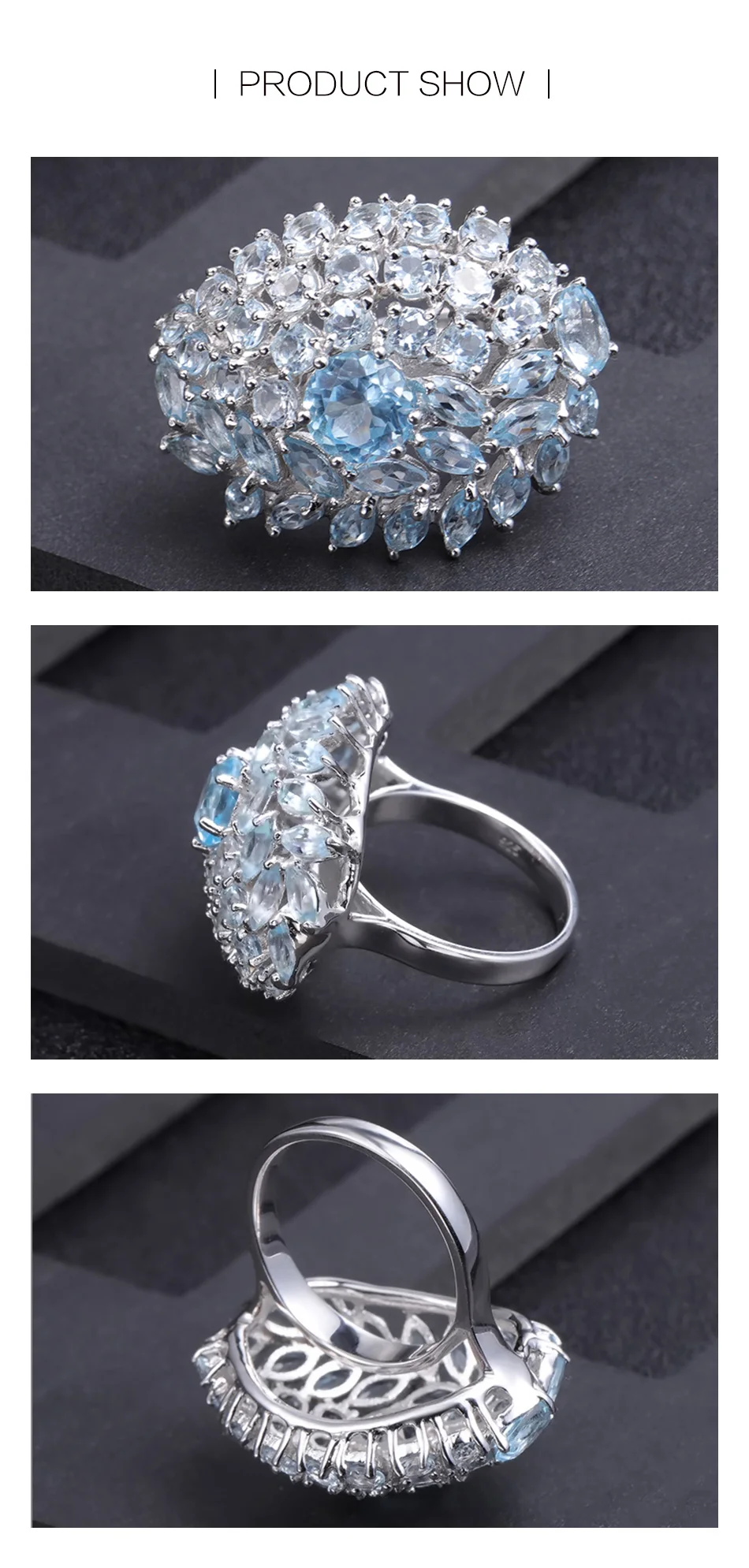 Gem's Ballet 19.95Ct натуральный голубой топаз драгоценный камень цветок кольца 925 пробы серебряные ювелирные изделия для женщин вечерние