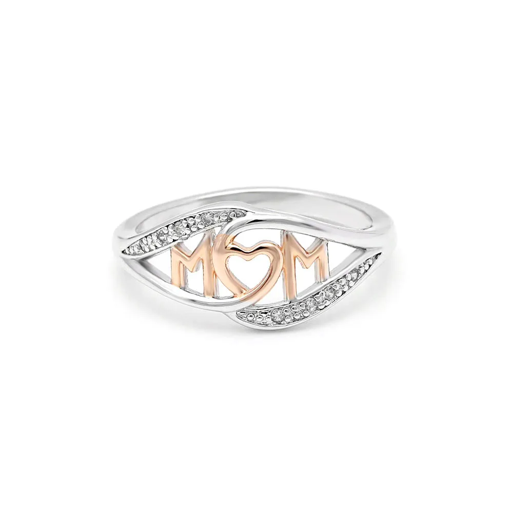 

2019 Hot Sale Hollow Love Heart Mom Letter Ring White Gold Filled Fashion Mother's Day Gift Bands Finger Ring Jewelry For Women