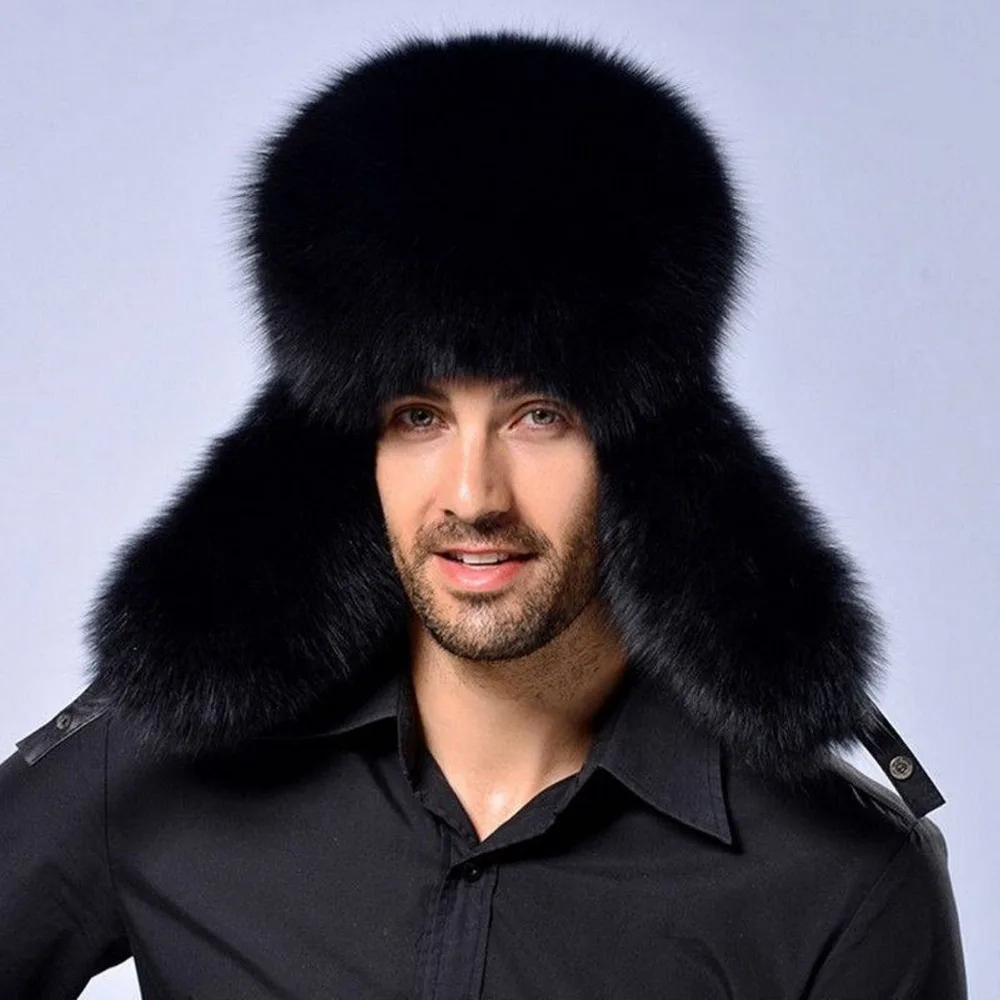 2019 Winter Men's Faux Fur Leather Hat Ushanka Thick Bomber Trapper Earflap Outdoor Hunting Ear Protection Russian Caps | Аксессуары