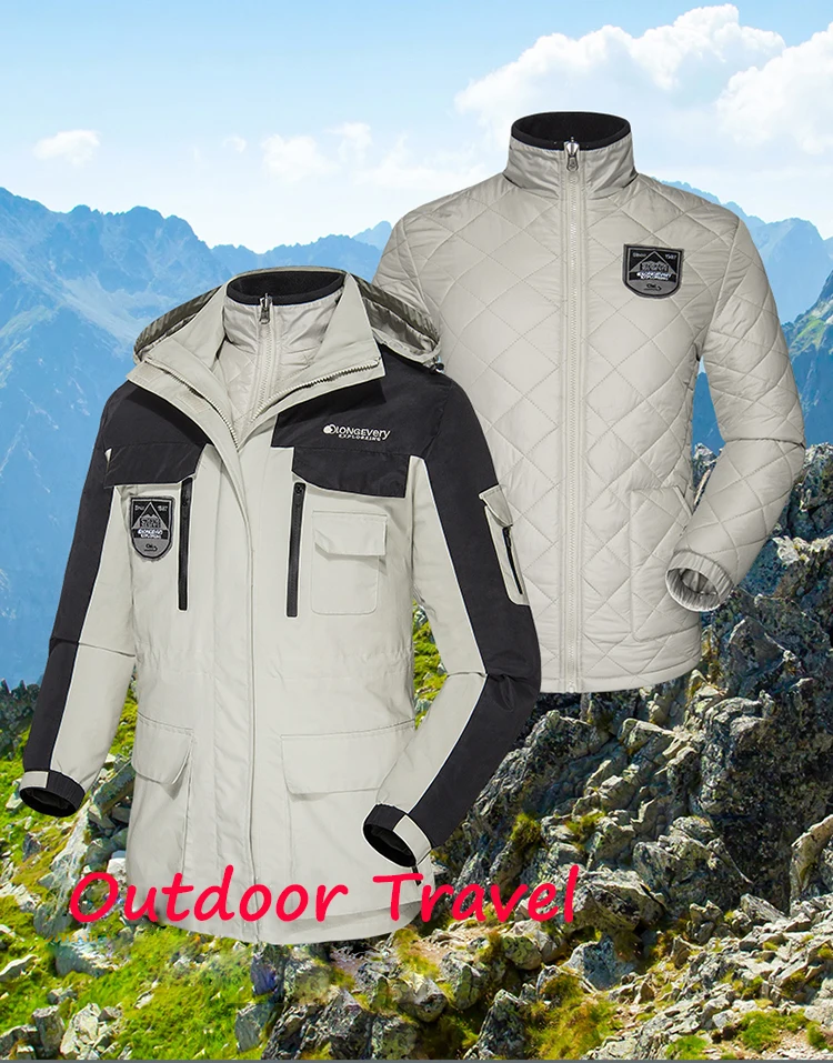 Men Women's Winter 2 Pcs Inside Cotton-Paded Jackets Outdoor Sport Waterproof Thermal Hiking Ski Mountain Climbing Jackets Coats