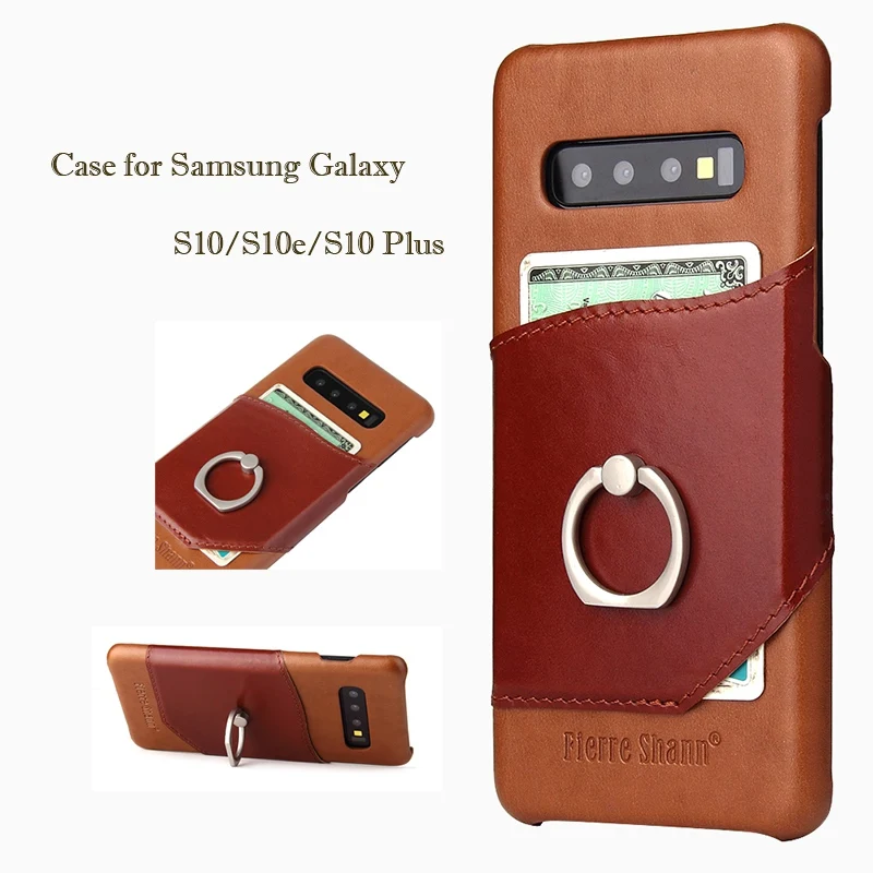 Kickstand Genuine Leather Case for Samsung Galaxy S10e Card Holder Shockproof S10 Plus Finger Ring |