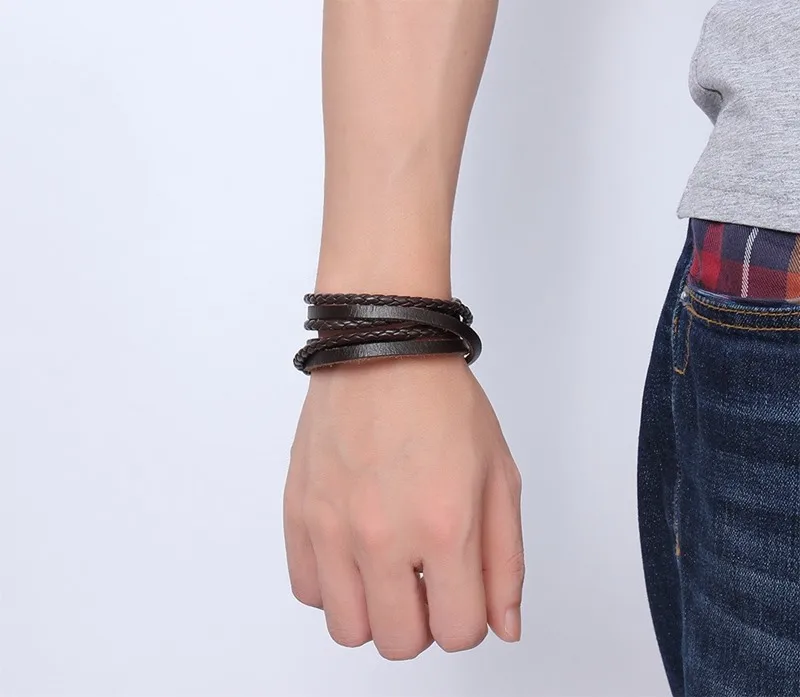 Для мужчин Jewellery модный кожаный браслет Нержавеющая сталь Магнитная Застежка Шарм Браслеты дружбы подарки для Для мужчин и Для женщин