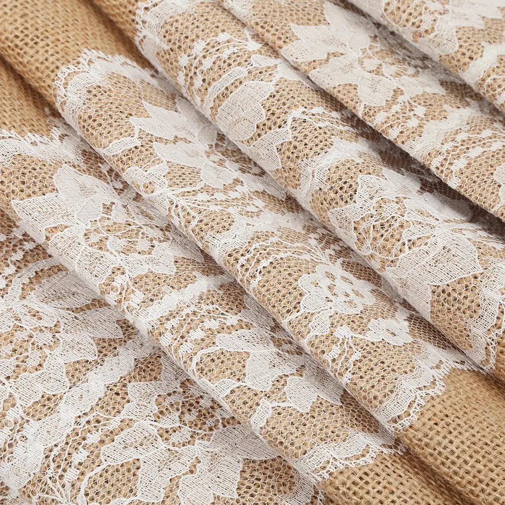 108 x 12 inch New Vintage Lace Jute Table Runner Linen Burlap Country Party Event Wedding Decoration | Дом и сад