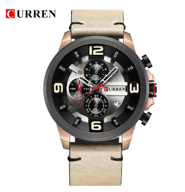 CURREN 8288 Топ Элитный бренд для мужчин часы спортивные кварцевые часы человек кожа армии Военная Униформа наручные Relogio Masculino подарки - Цвет: gray brown