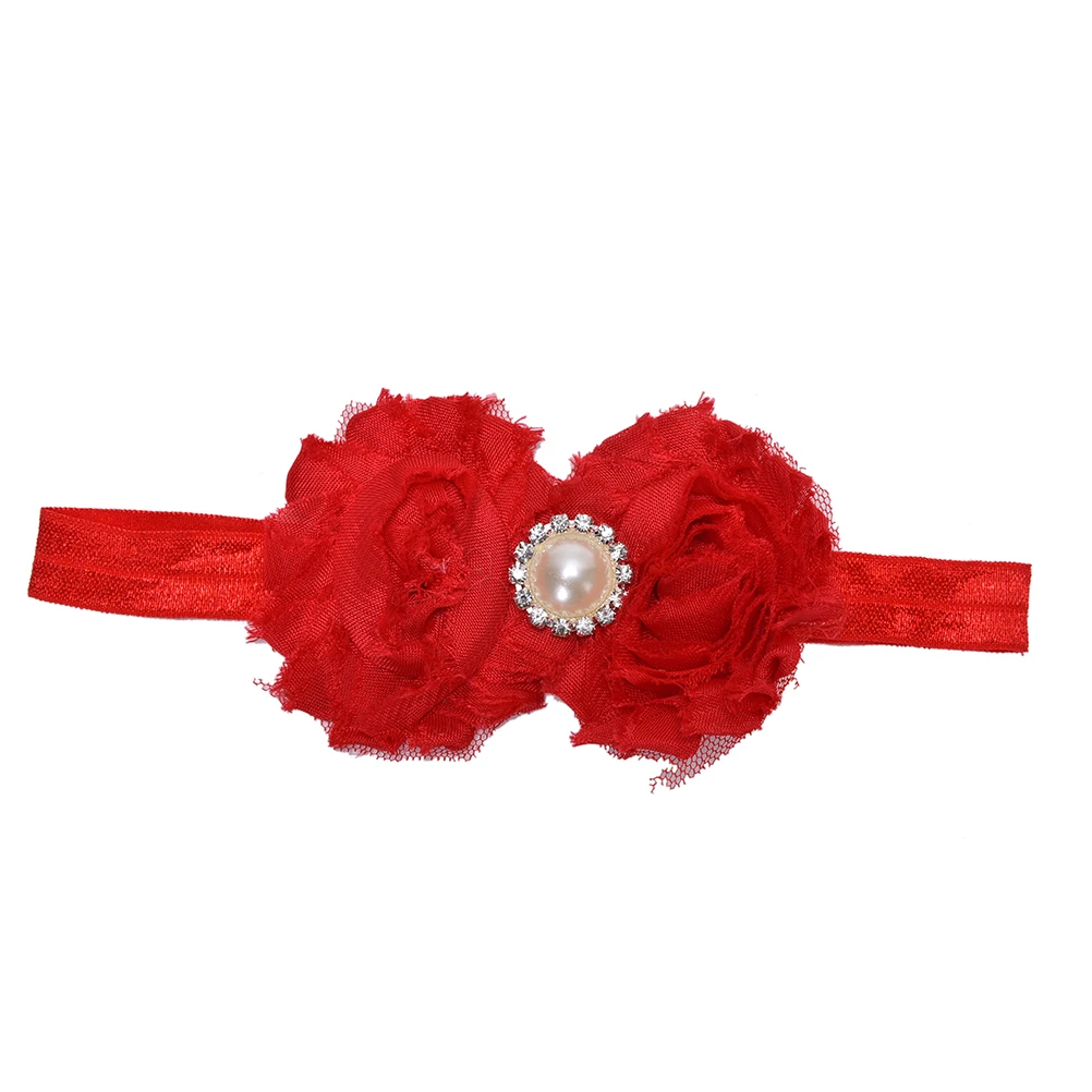 New 1 Pc Newborn Baby Headband Chiffon 2 Flower Pearl Headbands Elasticity hair accessories | Мать и ребенок