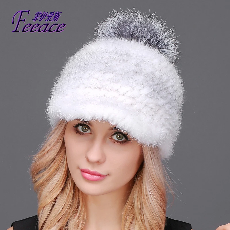 FEEACE Visors теплая зимняя шапка Серебряная лиса фу Норковая кепка норковая модные