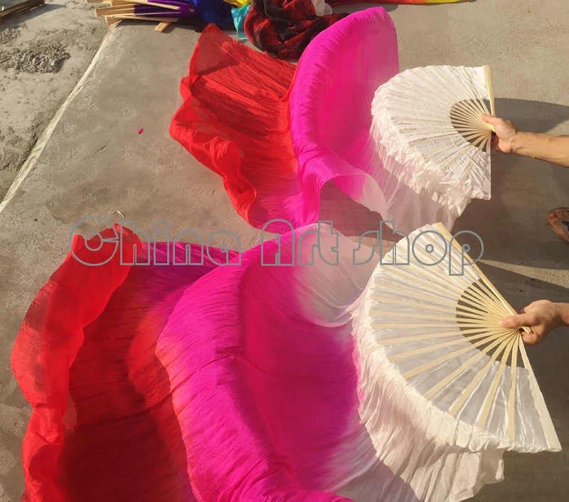 

(2 fans) 1 pairs of left + right 100% silk belly dance fan of the veil of white purple red (1.5 2.0m M1.8m) shipping freedom