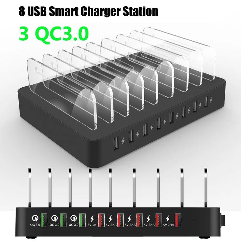 110W 8 Порты и разъёмы USB QC3.0 2.4A Настольный мульти-Функция док-станция для зарядки интеллигентая(ый) умное устройство для зарядки с кронштейном